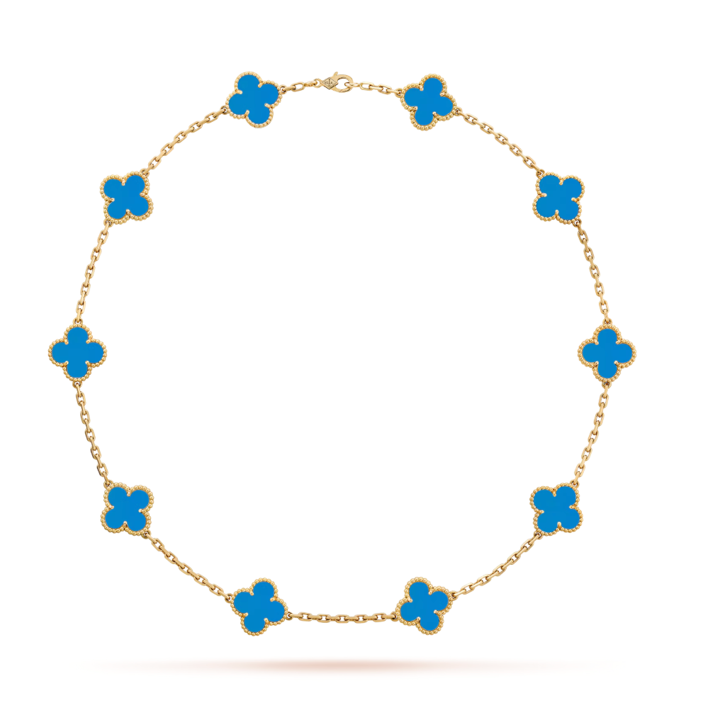 Four Leaf Clover Necklace- Blue Gold