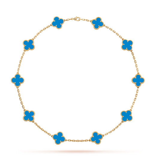 Four Leaf Clover Necklace- Blue Gold