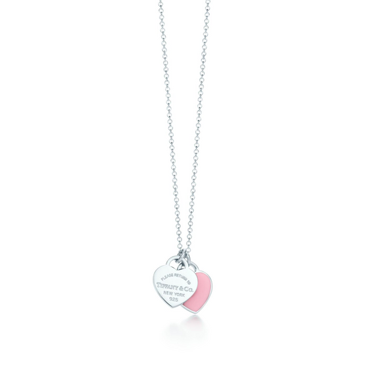 Double Heart Engraving Necklace- Pink